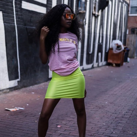 Neon Yellow Lime BCBGeneration Mini Skirt - Picture 4 of 8